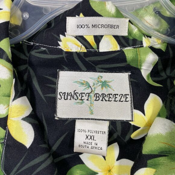 Sunset Breeze Hawaiian Shirt Mens Sz XXL Green Black Palm Leaves Microfiber - Picture 5 of 12